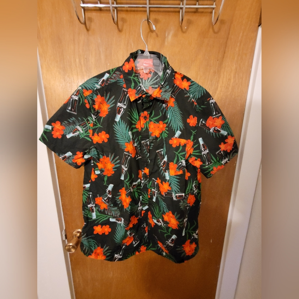Coca Cola Hawaiian Button Up Shirt Size LG